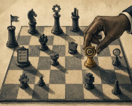 Strategic business moves in chess pmo game strategy insights corporate boardroom editorial analysis tactical perspective