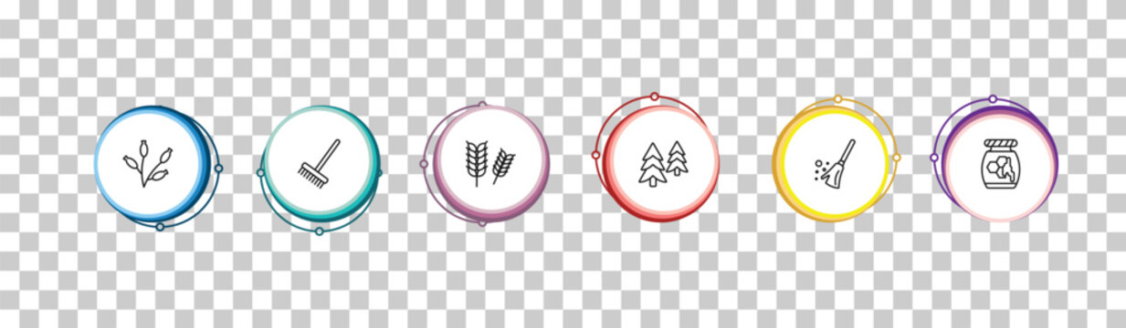 outline autumn icons set - rosa canina, rake, rye, honey. editable vector for web and mobile ui