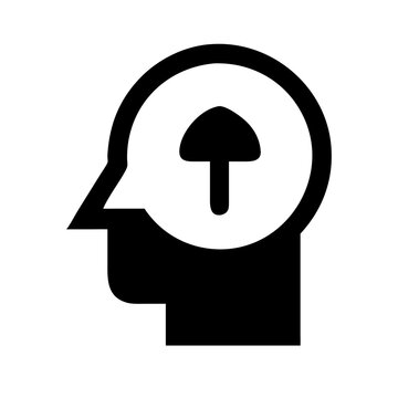 Minimalist vector icon representing a human head profile containing an upward pointing arrow symbol for growth concepts