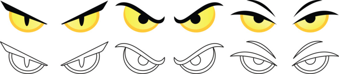 Halloween Monster Eyes Vector Set with Creepy Yellow Cartoon Eye Expressions and Outline Icons © nasima0204