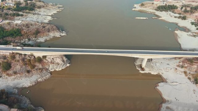 Khushal Garh  Railway bridge view from above Kohat city Khyber Pakhtunkhwa Pakistan. A historic dual-deck, steel truss bridge built in 1907 that crosses the Indus River.
