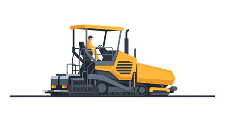 Obraz premium Asphalt Paver Machine Vector Illustration - Road Construction Equipment with Operator on White Background