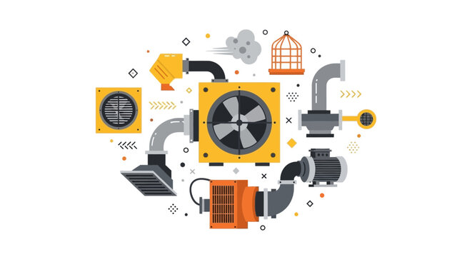 Industrial HVAC System and Ventilation Equipment Flat Vector Illustration