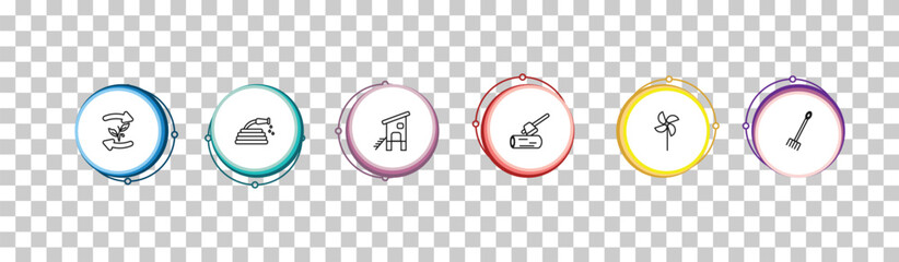 outline farming icons set - crop rotation, hose, chicken coop, rak. editable vector for web and mobile ui © IconArt