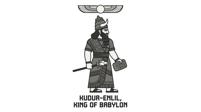 Kudur-Enlil, King of Babylon, Ancient Mesopotamia Ruler with Symbols of Power