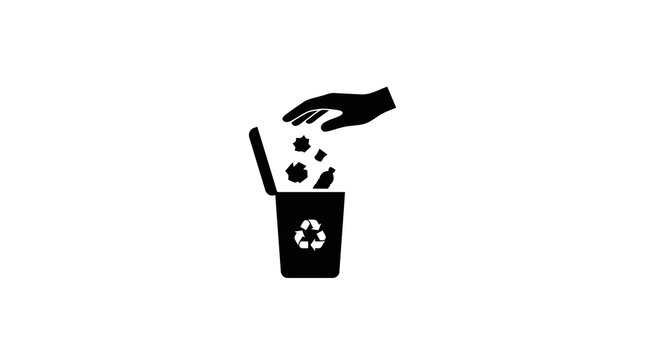 Recycling Bin Icon with Hand Dropping Trash Vector Illustration