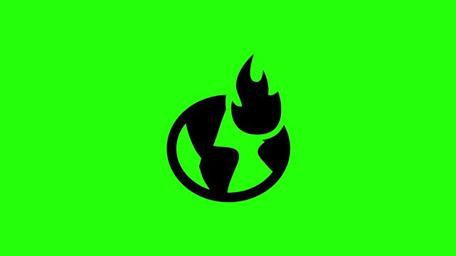 Beautiful 4K motion asset containing a geographic earth world globe engulfed in flames silhouette bouncing. Clean global warming chart graphic.