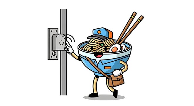 Cartoon blue bird sitting on vintage radio.