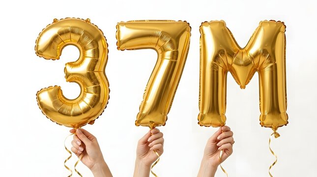 Golden foil balloons spell 3 7m celebrating social media milestone
