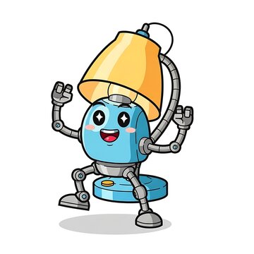 Cartoon blue robot carrying a yellow backpack.