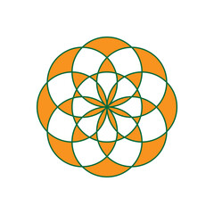 Obraz premium Sacred Geometry Seed of Life Orange and Green Vector Mandala