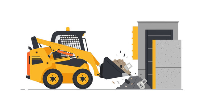 Yellow Skid Steer Loader Illustration, Compact Track Loader Vector, Construction Heavy Machinery for Demolition and Earthmoving Projects, Flat Design Isolated on White