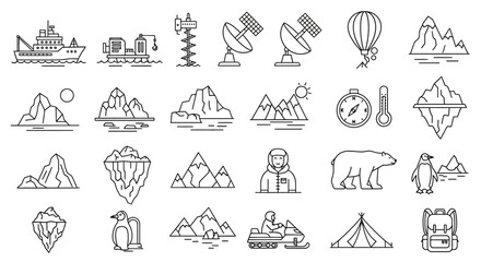 Arctic and Antarctic Exploration Line Icons Collection © Trimo