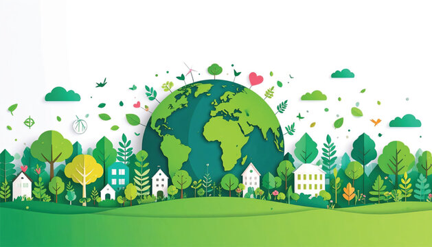 Green Earth Planet with Trees.