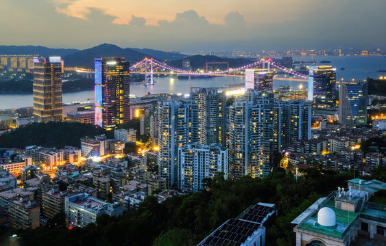 Xiamen cityscape at night - China. Xiamen is a major coastal city in southeastern Fujian Province, China. It also known as "the garden on the sea".