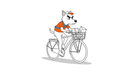Fototapeta premium Cartoon cat riding a bicycle with basket.