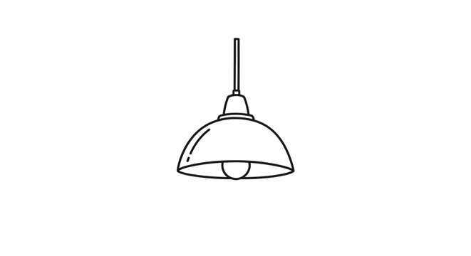 Modern dome pendant light vector drawing with hanging cord and black outline for interior decoration.