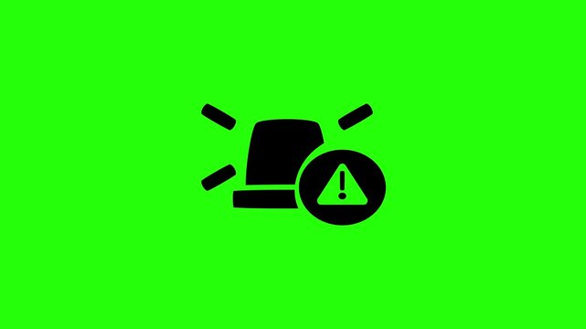 Premium 4K motion graphic of an industrial emergency warning siren beacon with an exclamation triangle silhouette bouncing. Ideal danger asset.