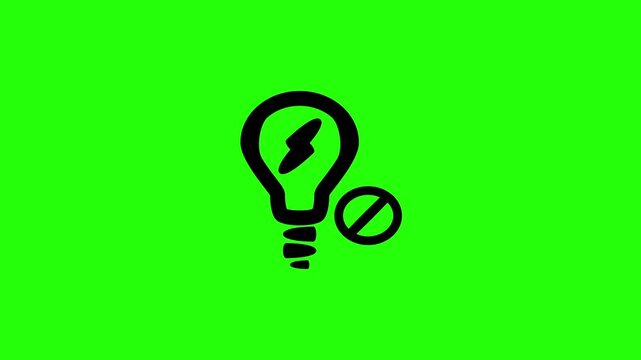 High quality 4K video showing a household light bulb with a lightning bolt and a prohibition sign silhouette bouncing. Tactical infrastructure failure asset.