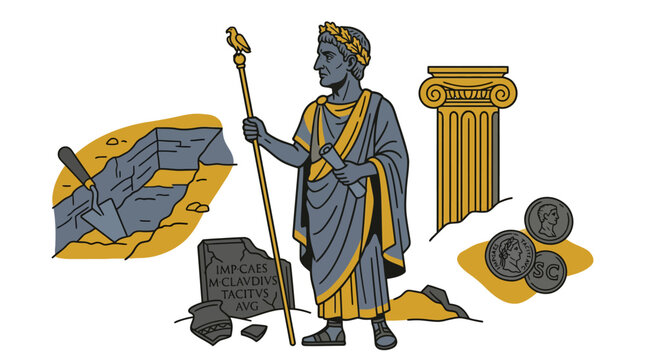 Roman Emperor Augustus Statue, Archaeology, Ancient Coins, Column, History Illustration
