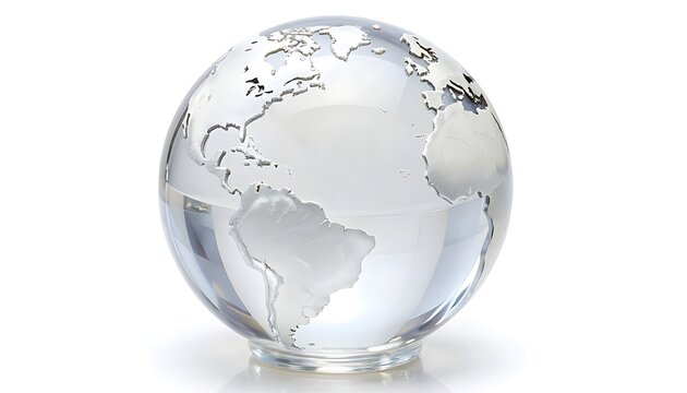 A detailed illustration of a glass globe displaying a map of the world on a clear background.