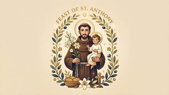 Saint Anthony of Padua Feast Day Celebration Vector Illustration