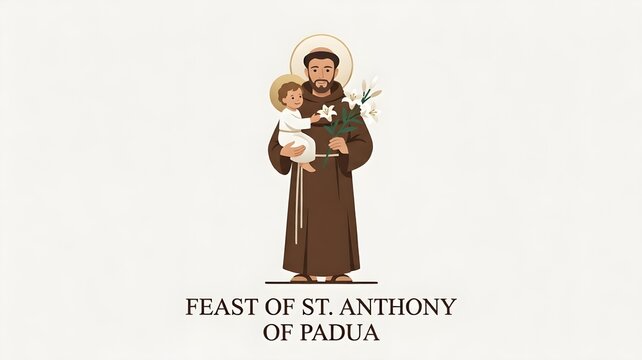 Saint Anthony of Padua Feast Day Celebration Vector Illustration