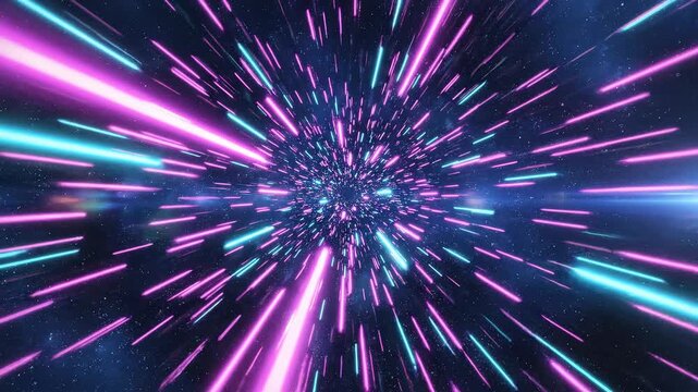 Abstract Neon Light Speed Tunnel Effect Background Animation.