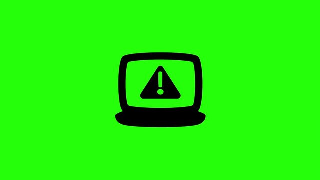 4K horizontal layout featuring a laptop computer display with an alert warning exclamation triangle silhouette bouncing fluidly. Tactical popup icon.