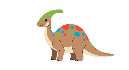 Fototapeta premium Colorful cartoon dinosaur character with a long crest and bright spots on its body looks very friendly and happy.