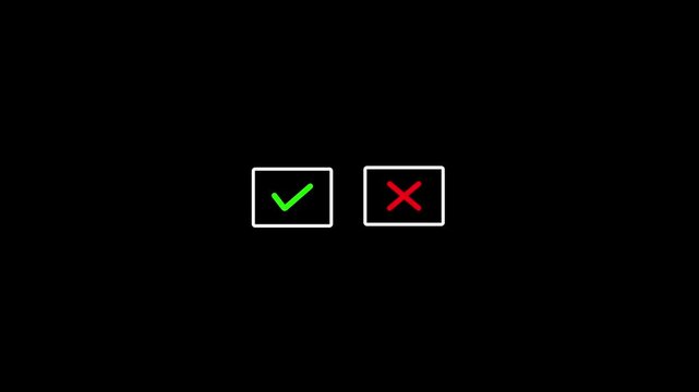 Correct and incorrect checkboxes green tick and red cross symbols for approval and rejection checkmark