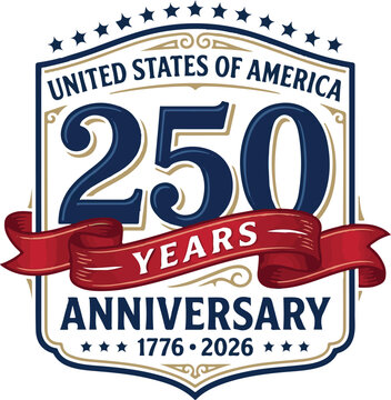 Usa 250 years anniversary commemorative badge emblem with anniversary, patriotic