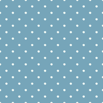 Hand Drawn White Polka Dot Seamless Pattern on Soft Blue Background, Minimal Abstract Geometric Texture