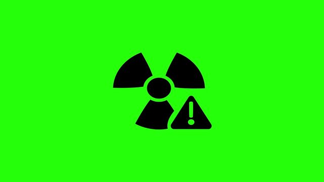 Professional 4K footage of an atomic nuclear energy symbol paired with a dangerous radioactive warning sign silhouette bouncing cleanly. Great safety graphic.

