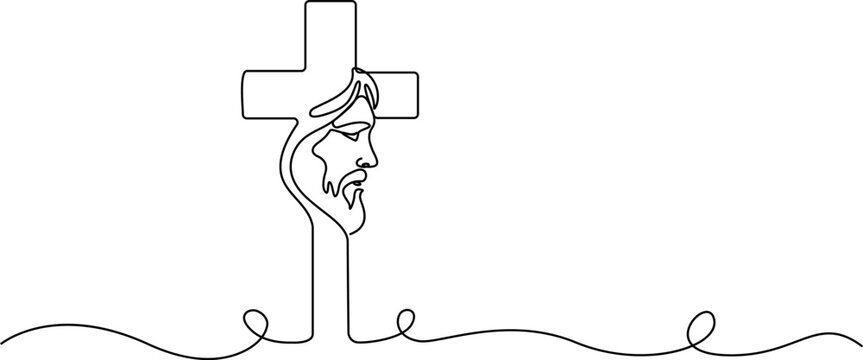 Jesus christ face with cross countinuous one line art