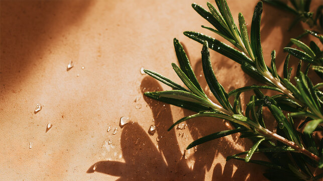 Aromatic Rosemary Bundle on Rustic Wooden Surface with Dappled Light