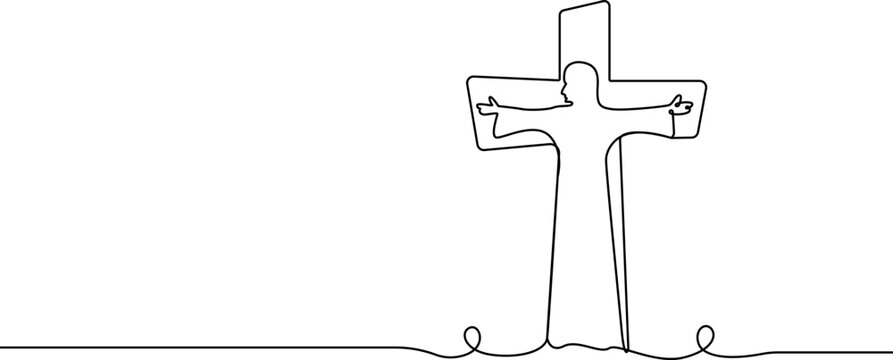 Jesus christ face with cross countinuous one line art