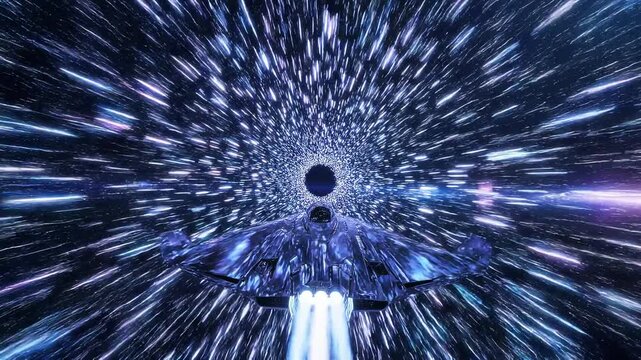Hyperspace Jump Through Cosmic Wormhole with Spaceship.