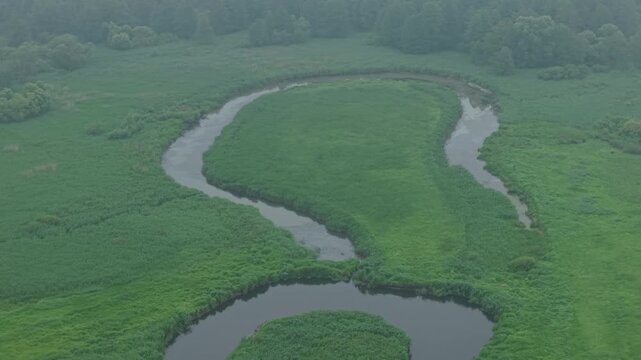Oxbow Lake Meander &ndash; High Parallax Right Telephoto Aerial Establishing Flight
