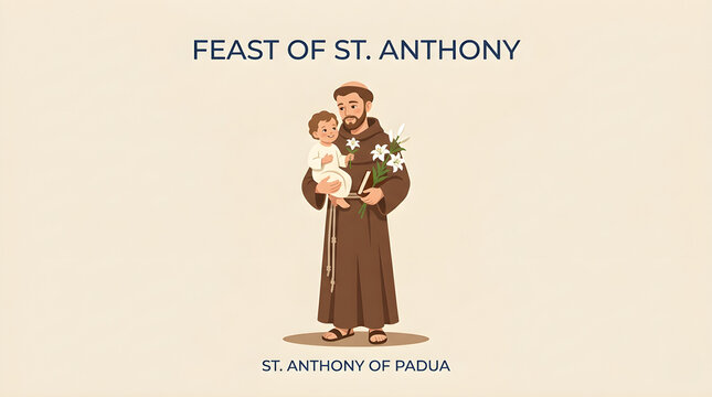 Saint Anthony of Padua Feast Day Celebration Vector Illustration