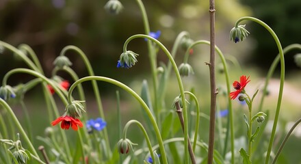 Obraz premium Vibrant wildflowers in green meadow landscape.
