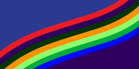 Fototapeta premium Retro abstract wavy rainbow background. Vintage colorful geometric diagonal wave pattern backdrop with blue, red, orange, and green stripes.