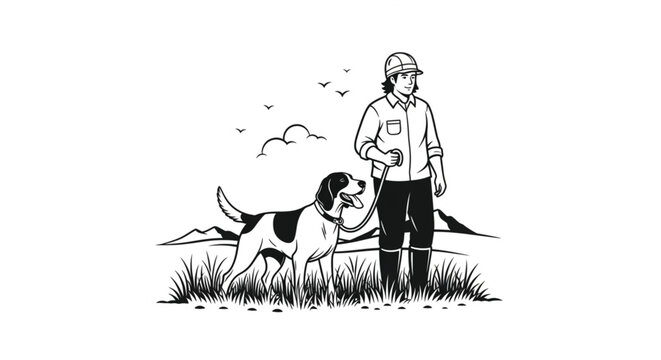 Man Standing with English Springer Spaniel.
