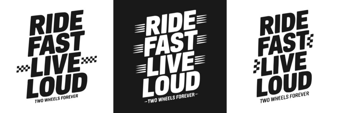Bold black and white typography design for motorcycle culture apparel