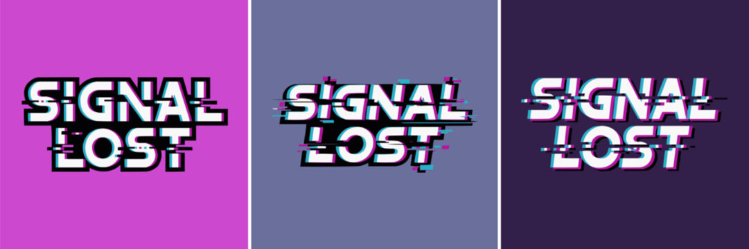 Signal lost text design with a retro digital glitch effect