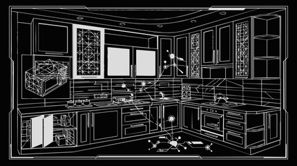 Fototapeta premium Modern design, interior design - Stylish Modern Kitchen Design with Linear Elements and Functional Layout in Black and White