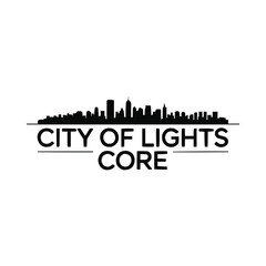 Fototapeta premium Minimalist black city skyline silhouette logo with elegant bold text