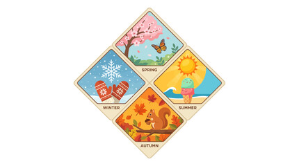 Fototapeta na wymiar Four Seasons Collage: Spring, Summer, Autumn, Winter - Cycle of Nature