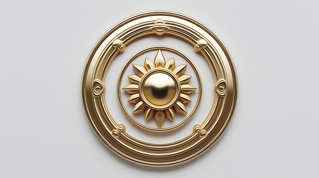 Premium Metallic Gold Circular Emblem &ndash; High Detail 3D Render on White Background