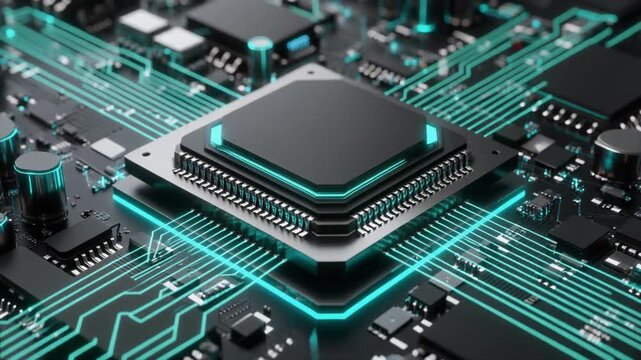 Next Generation Quantum Processor On Futuristic Computing Platform With Glowing Cyan Circuits